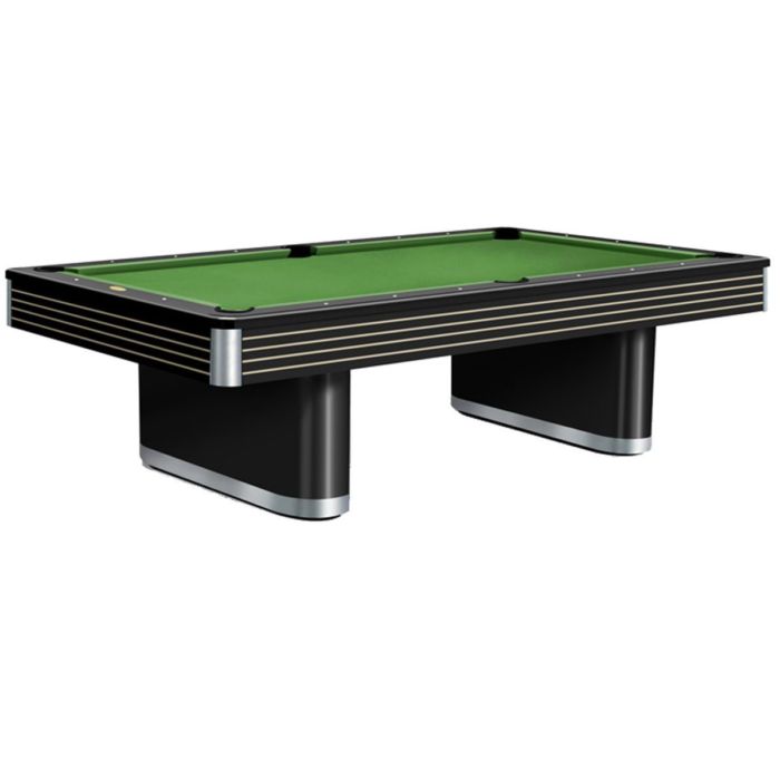 Olhausen Billiards Pool Table Heritage Black Lacquer Finish on Maple with Natural Maple Apron Accents and Brushed Aluminum Trim