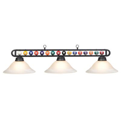 POOL BALL BILLIARD LIGHT 3 SHADE 55" MATTE BLACK with WHITE SHADE