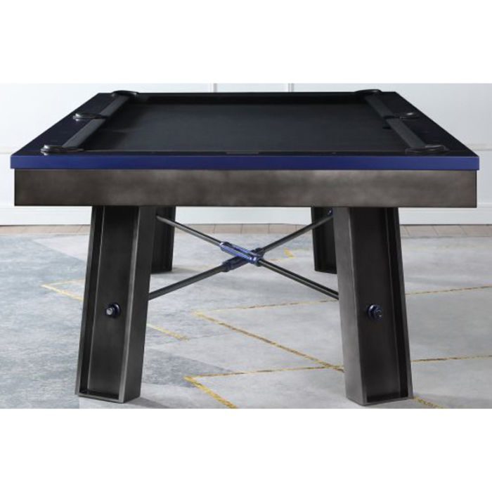 Plank and Hide Maddox Pool Table Gunmetal Gray With Electric Blue Finish Leg Details