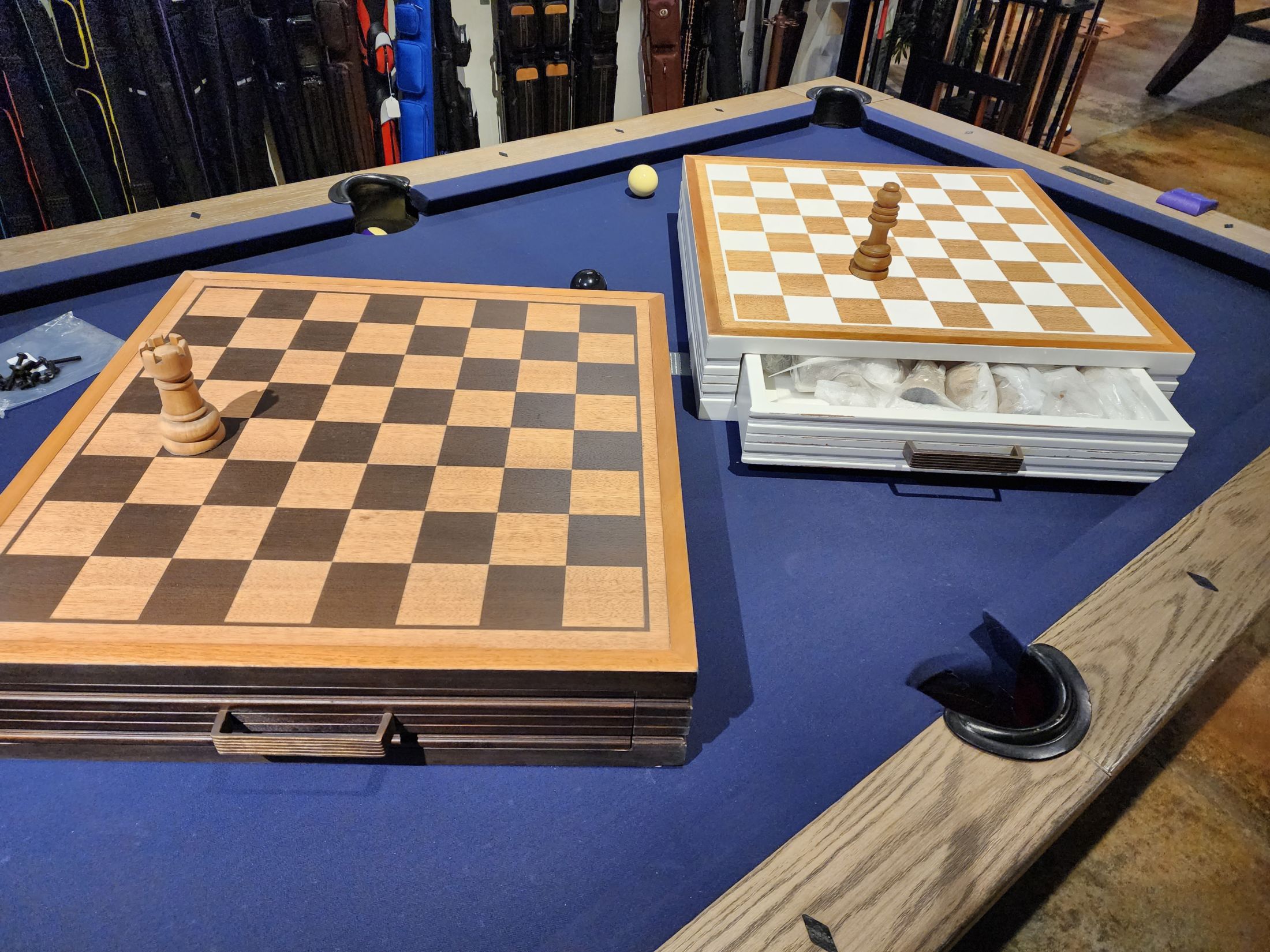 LARGE CHESS AND CHECKERS WOOD SET WITH DRAWER