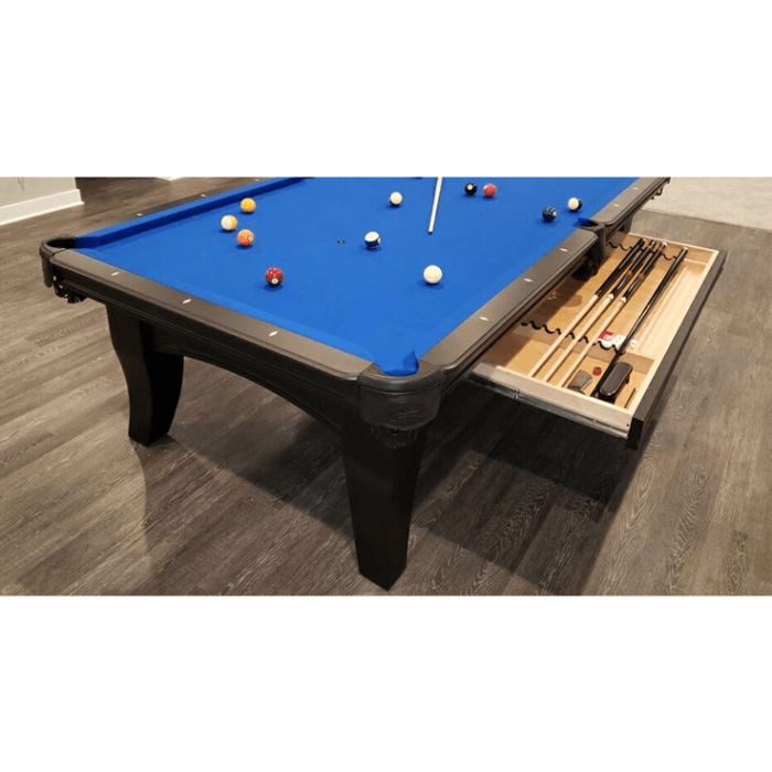 Olhausen Billiards Chicago Pool Table Matte Black Lacquer Finish on Maple Drawer Open