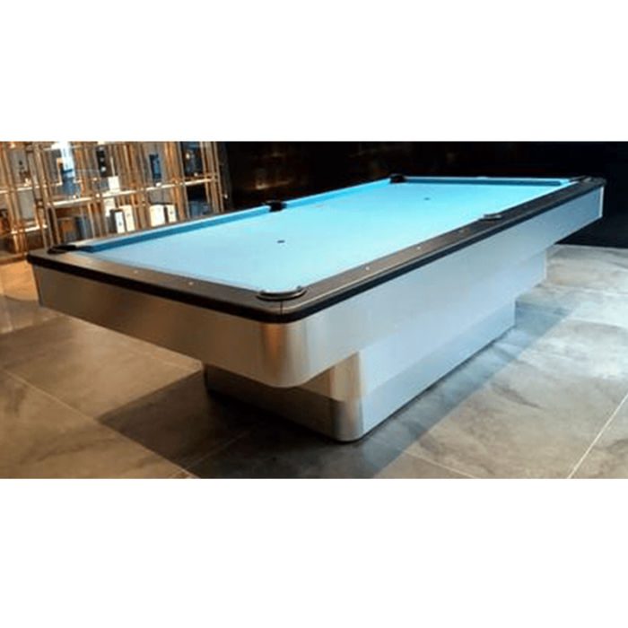 Olhausen Billiards Maxim Pool Table Brushed Aluminum Metal with Matte Black Lacquer