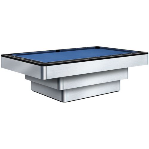 Olhausen Billiards Maxim Pool Table Brushed Aluminum Metal with Matte Black Lacquer on Maple Rails Blue Cloth