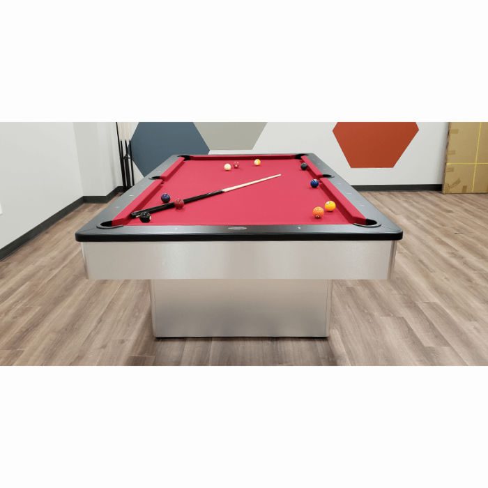 Olhausen Billiards Monarch Pool Table Brushed Aluminum Red Cloth