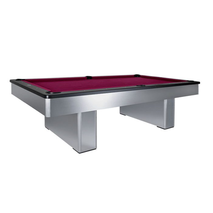 Olhausen Billiards Monarch Pool Table in Brushed Aluminum Metal with Matte Black Rails