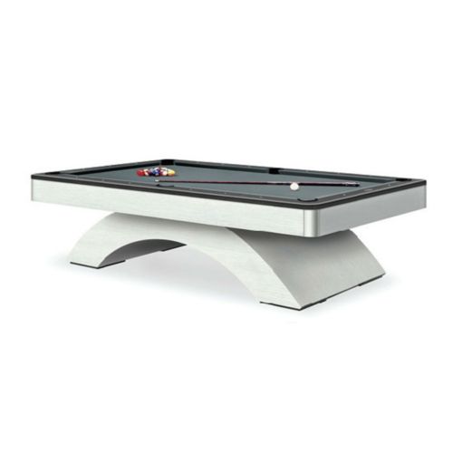 Olhausen Billiards Waterfall Pool Table Brushed Aluminum Metal with Matte Black Lacquer on Maple Rails
