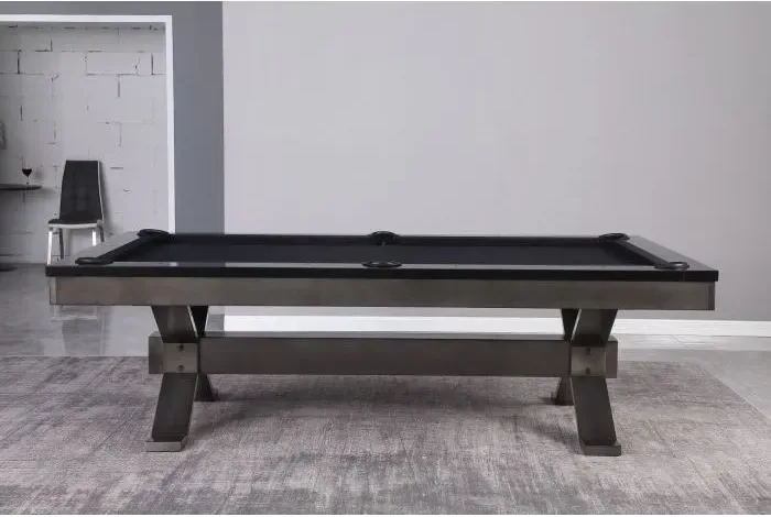 Plank and Hide Axton Pool Table Gunmetal Finish Long Side View
