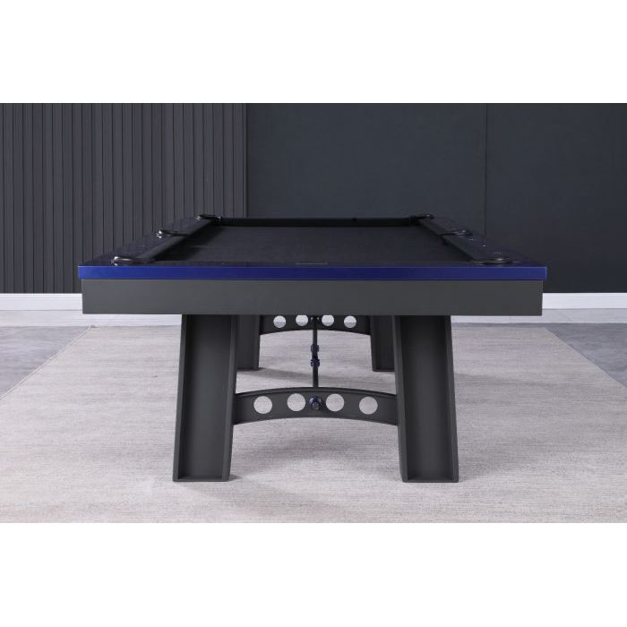 Plank and Hide Xander Pool Table Gunmetal Gray With Blue Finish Leg Detail