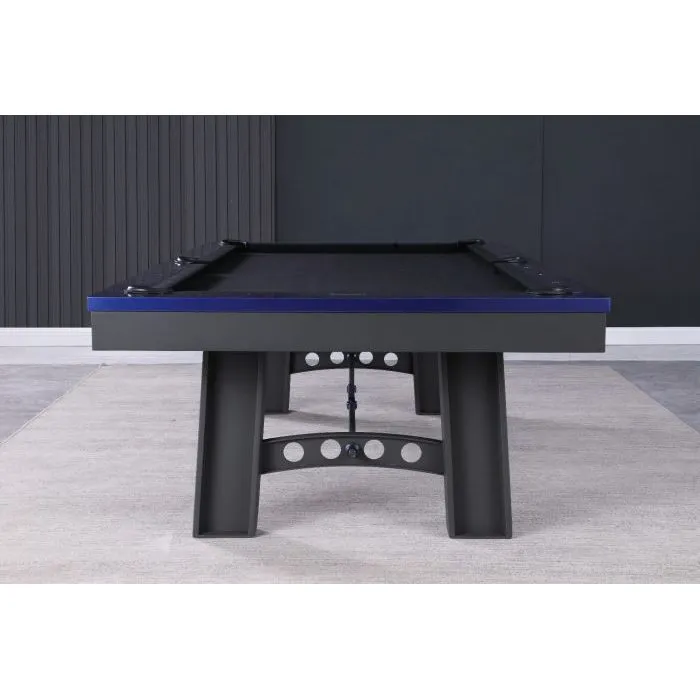 Plank and Hide Xander Pool Table Gunmetal Gray With Blue Finish Leg Detail