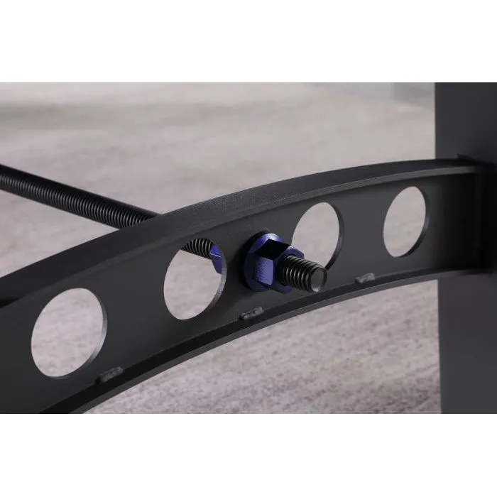 Plank and Hide Xander Pool Table Gunmetal Gray With Blue Finish Leg Hardware Detail