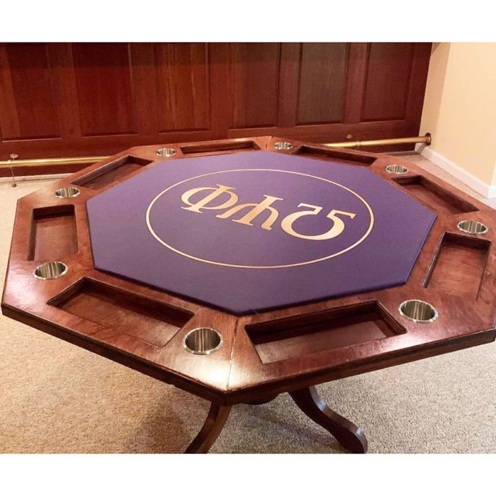 custom poker table octogon branded dark brown stain pedestal legs