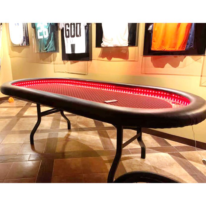 custom poker table oval LED lights folding legs