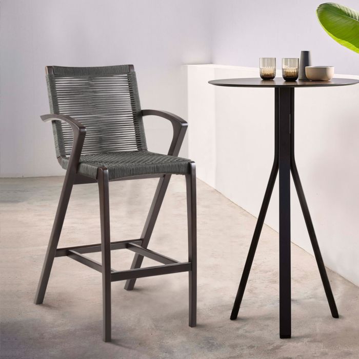 Armen Living Brielle Outdoor Dark Eucalyptus Wood and Grey Rope Counter and Bar height Stool bb874247.LCBLBAGR26_LS