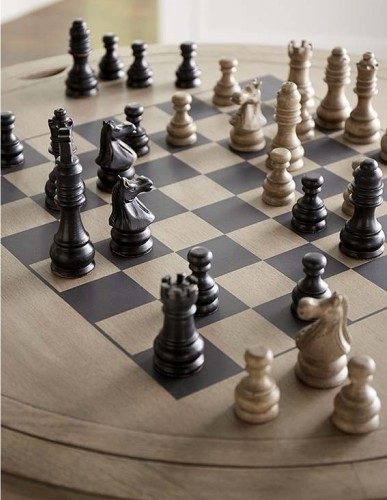 Round Chess Set With Board Wooden Chess Table With Storage 