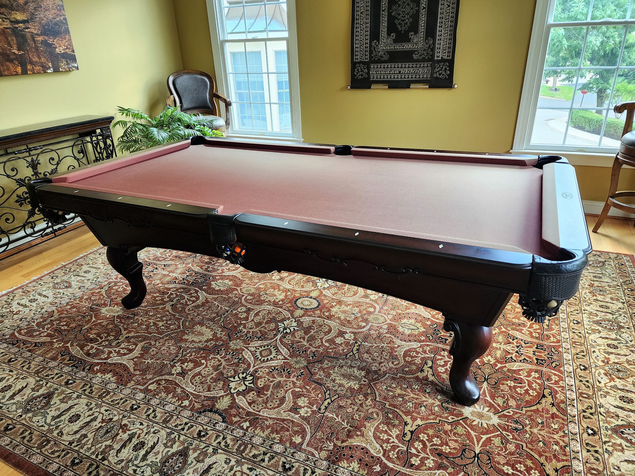 1990 Olhausen Oak and Brass Pool Table at 1stDibs  pool table pink, pink  pool tables, pink pool table felt