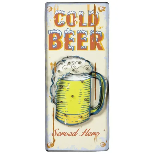 Cold Beer Metal Sign – Lighted Bar Décor for Game Rooms