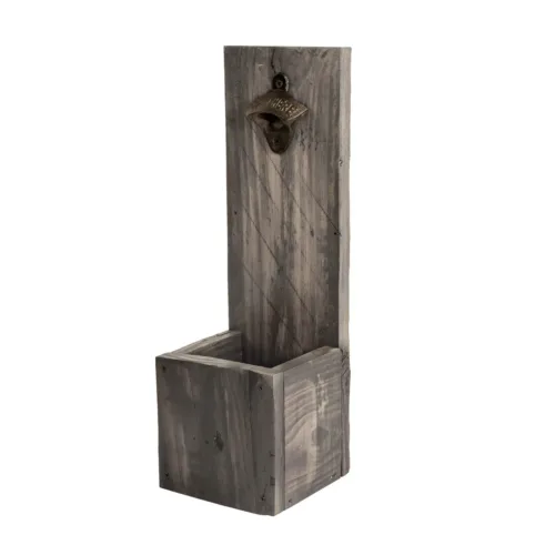 Wall Mount Bottle Opener with Catch - Reclaimed Wood